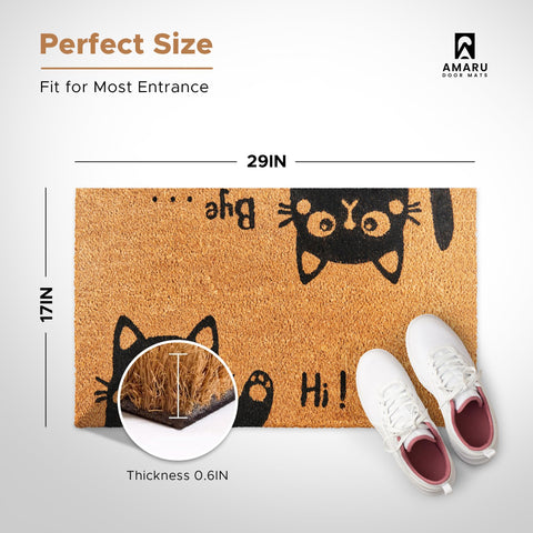 AMARU DOOR MATS Hi-Bye Cat close-up coir, natural fiber that traps dirt at the doorstep.