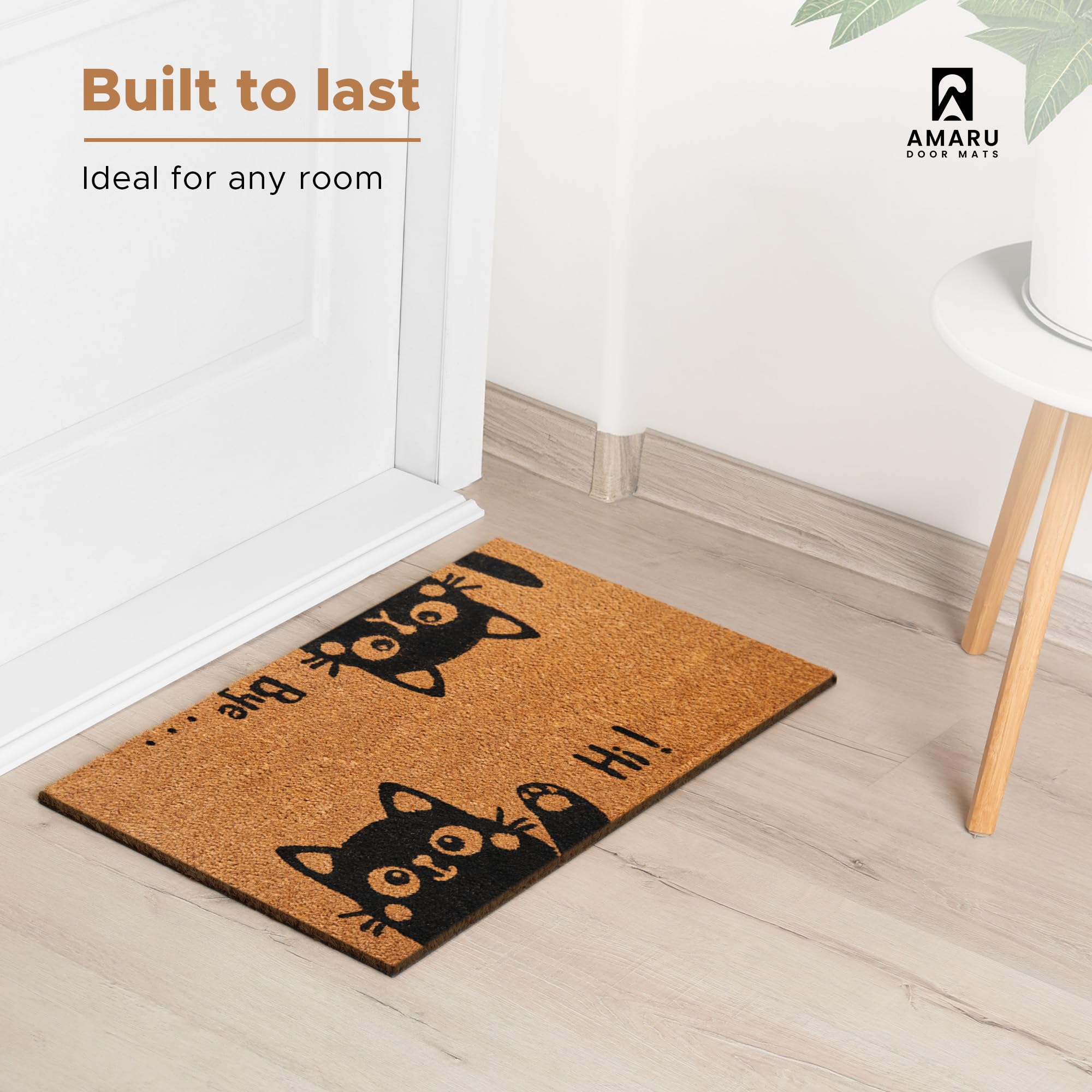 AMARU DOOR MATS Hi-Bye Cat entryway porch, adds curb appeal and practical dirt control.
