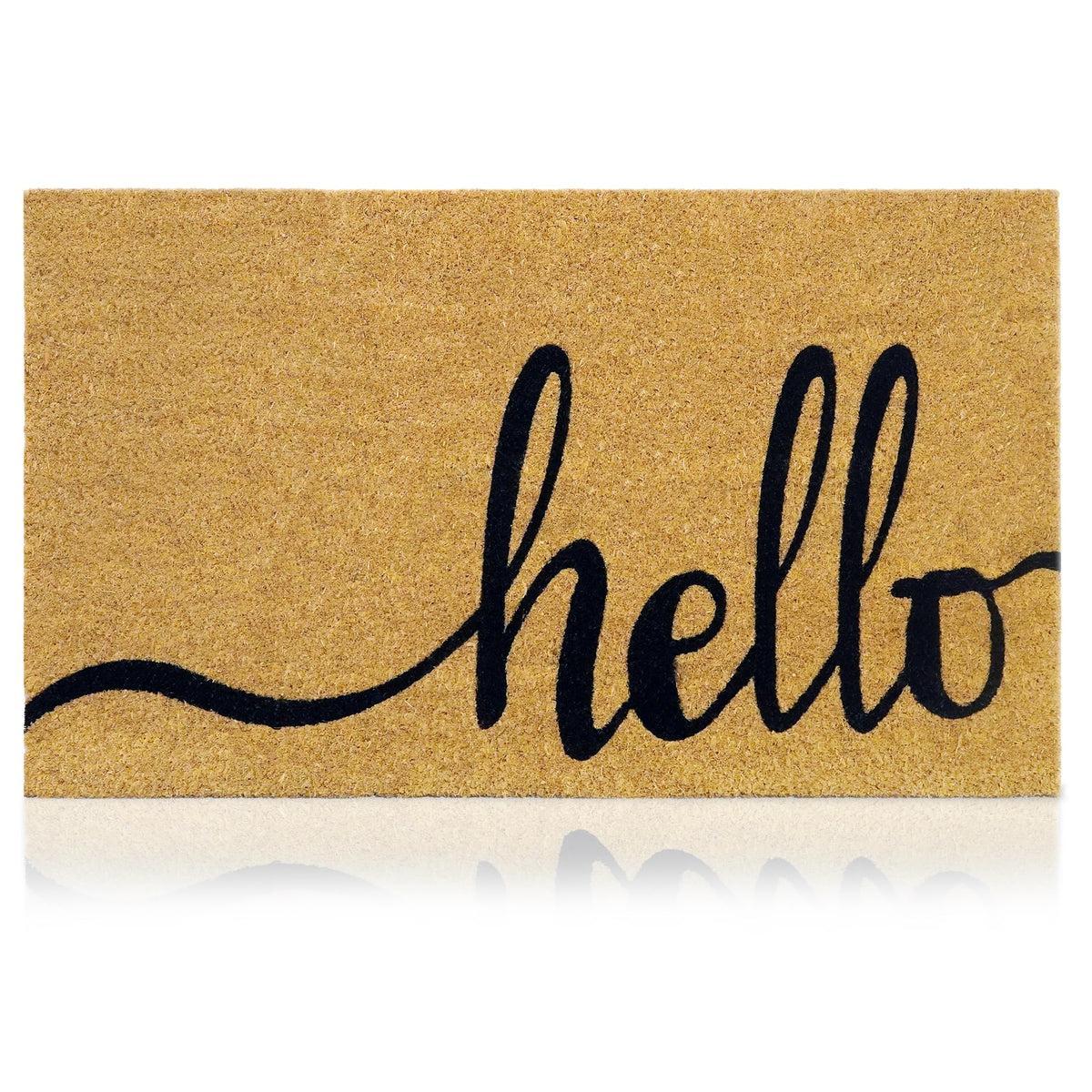 AMARU DOOR MATS Hello Classic 2 front view with coconut fiber surface trapping debris.