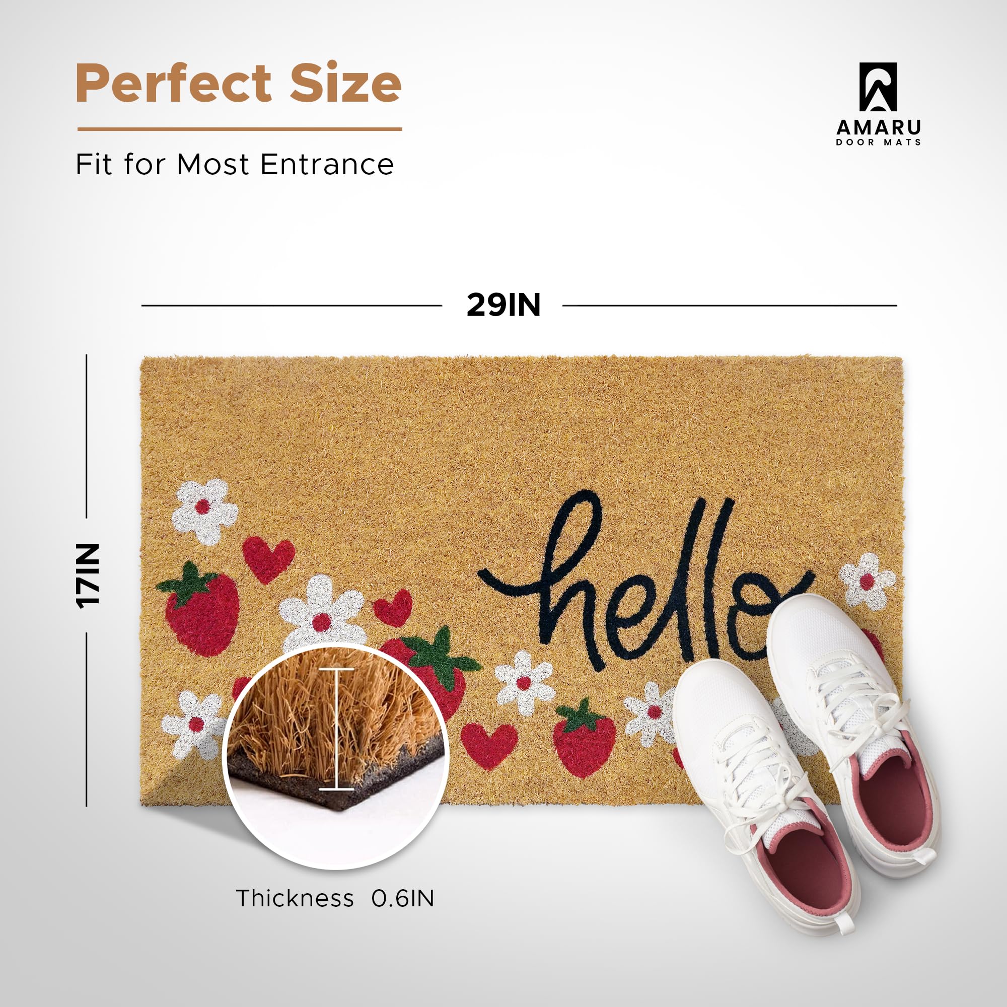 AMARU Hello Strawberries mat close-up of coarse coconut fibers