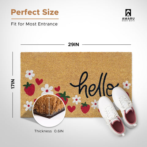 AMARU Hello Strawberries mat close-up of coarse coconut fibers