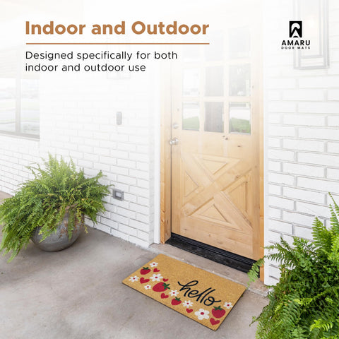 AMARU Hello Strawberries mat in entryway for welcoming look