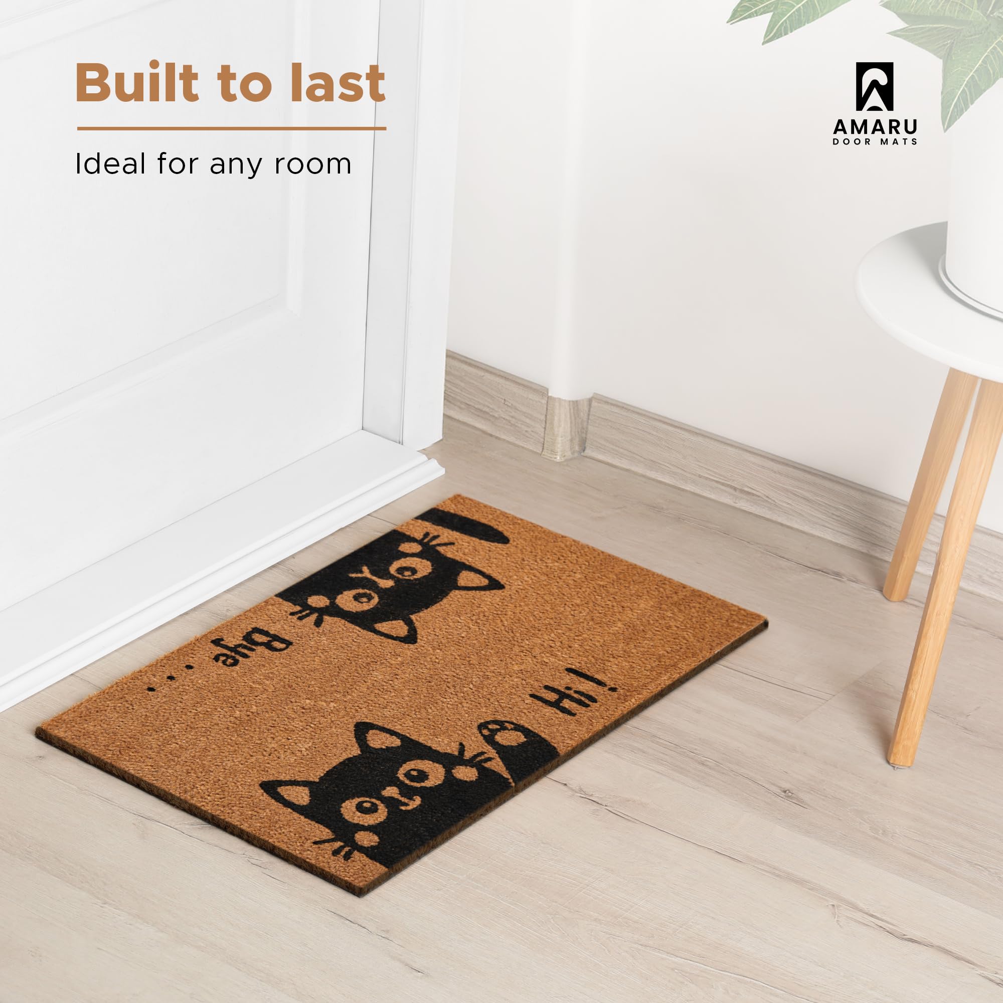 AMARU Hi-Bye Cat doormat, close-up of coconut fiber surface for dirt capture.