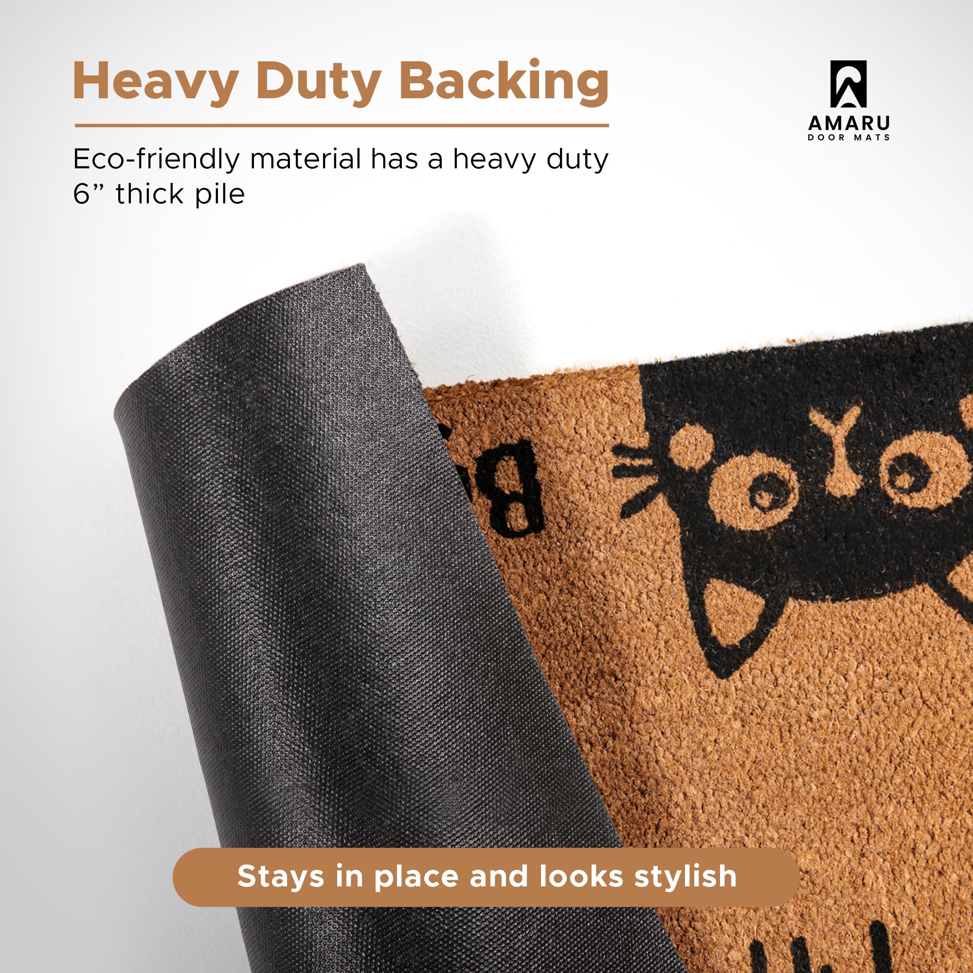 AMARU Hi-Bye Cat doormat placed on garden path for outdoor-to-indoor transition.