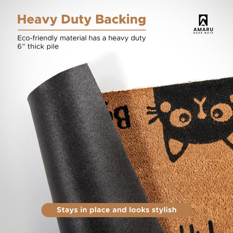 AMARU Hi-Bye Cat doormat placed on garden path for outdoor-to-indoor transition.