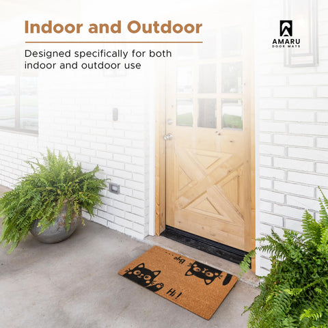AMARU Hi-Bye Cat doormat, ideal for porch and entryway use.