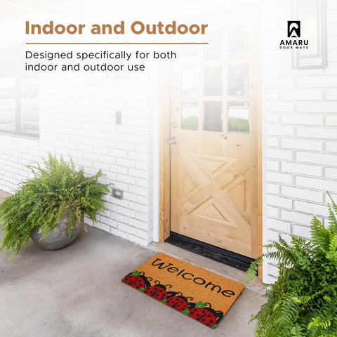 Amaru Ladybugs natural coir door mat suited for entryways and porches