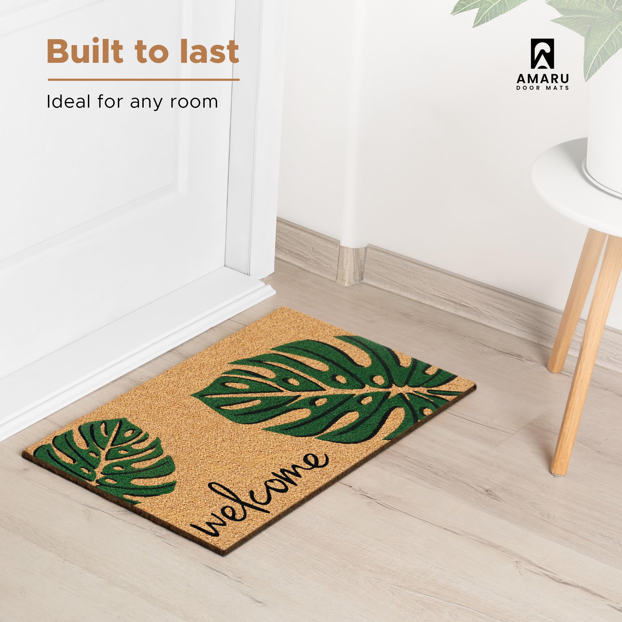 AMARU Leaves mat with anti-slip backing prevents slips on smooth floors