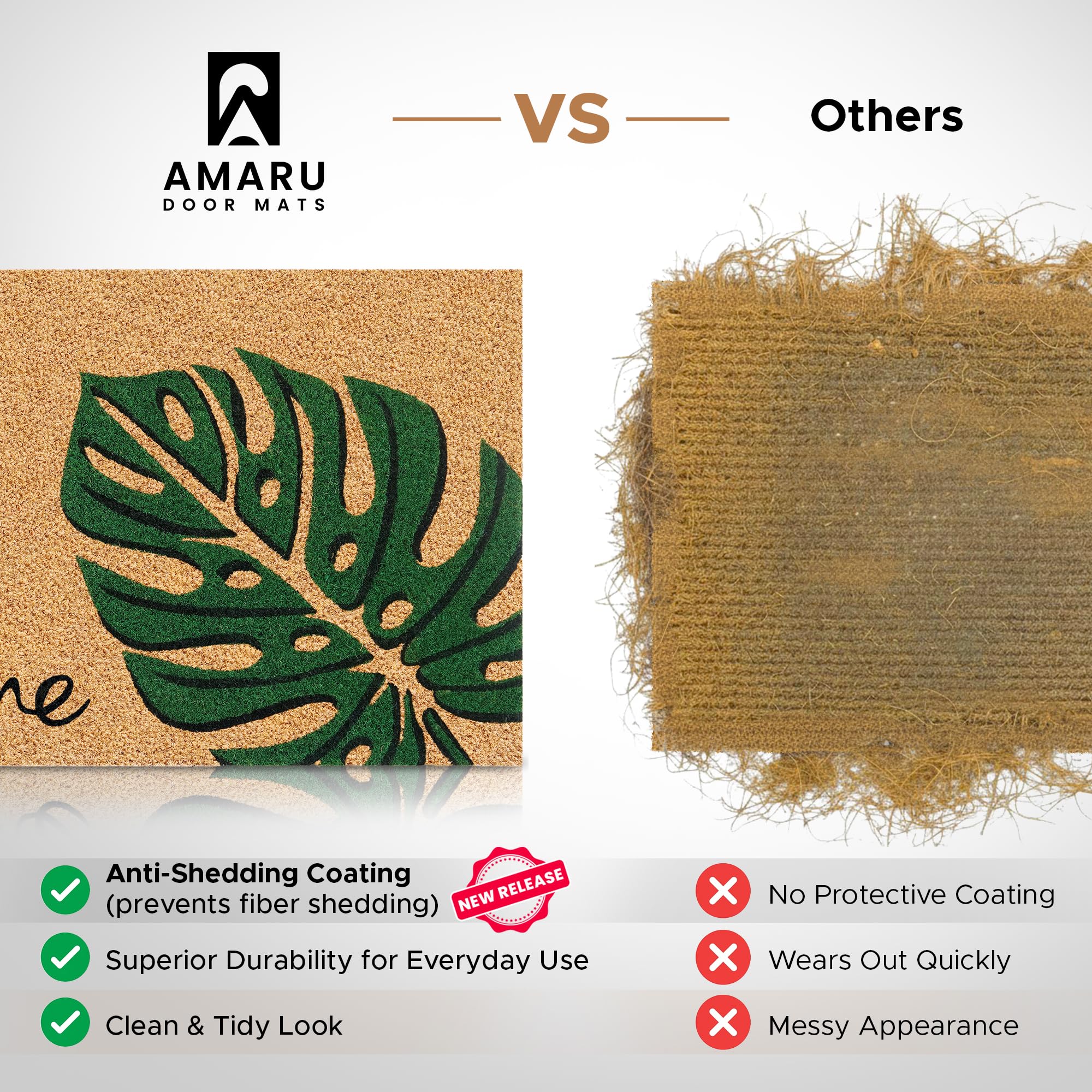 AMARU Leaves porch entryway mat positioned at the door for curb appeal