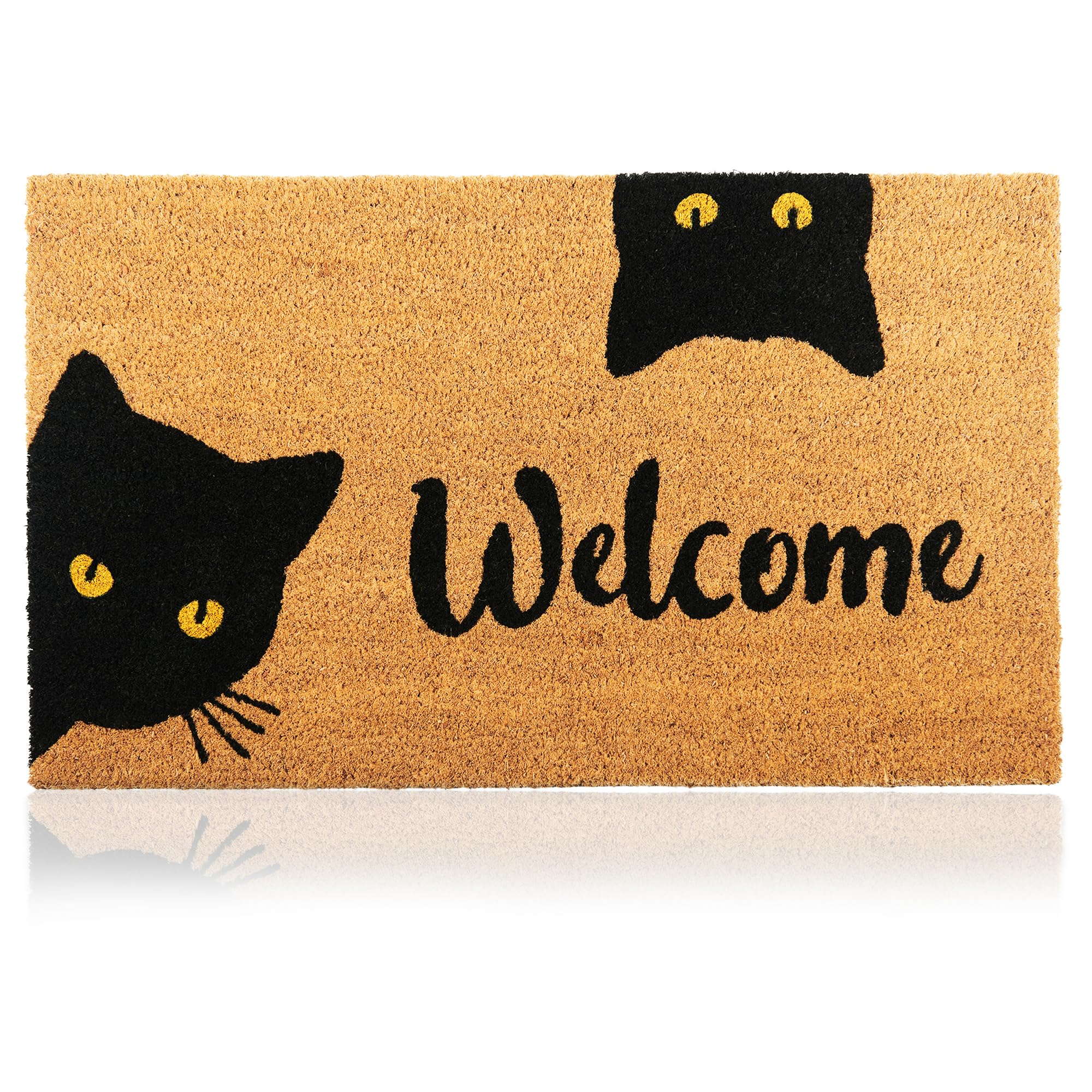 AMARU DOOR MATS Welcome Cats 17x29 mat with coconut fiber surface for a welcoming entry.