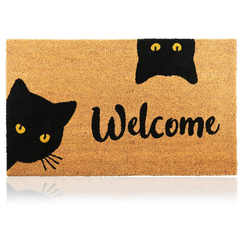 AMARU DOOR MATS Welcome Cats 17x29 mat with coconut fiber surface for a welcoming entry.