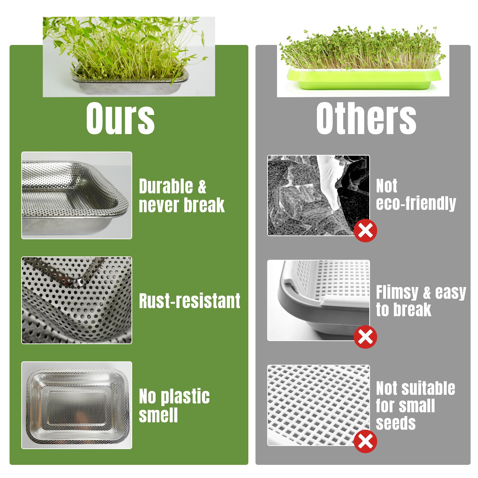 Silicone mesh pads provide even rinsing for small seeds.
