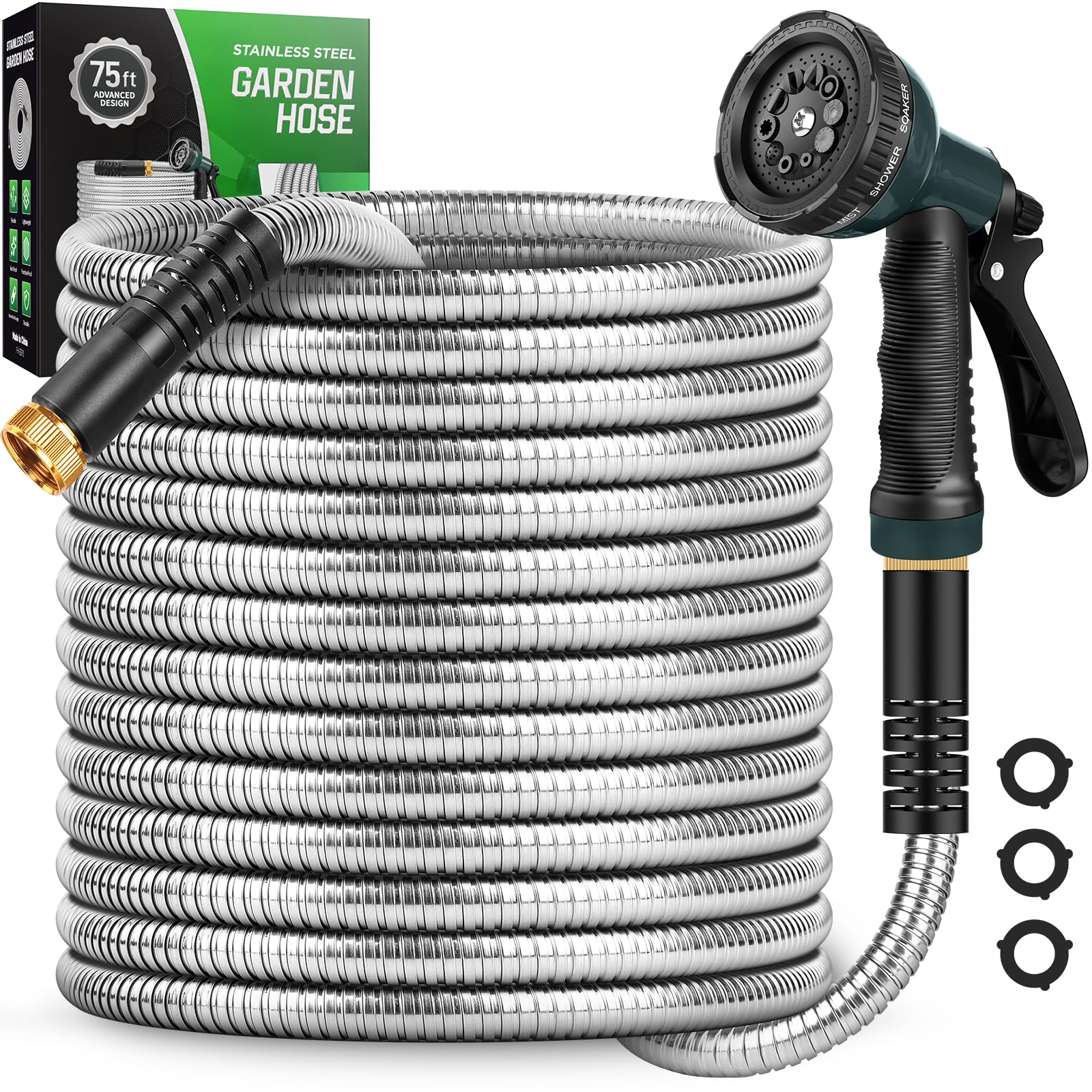 Amayrose 75 ft stainless steel garden hose with durable metal connector