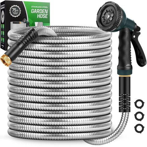Amayrose 75 ft stainless steel garden hose with durable metal connector