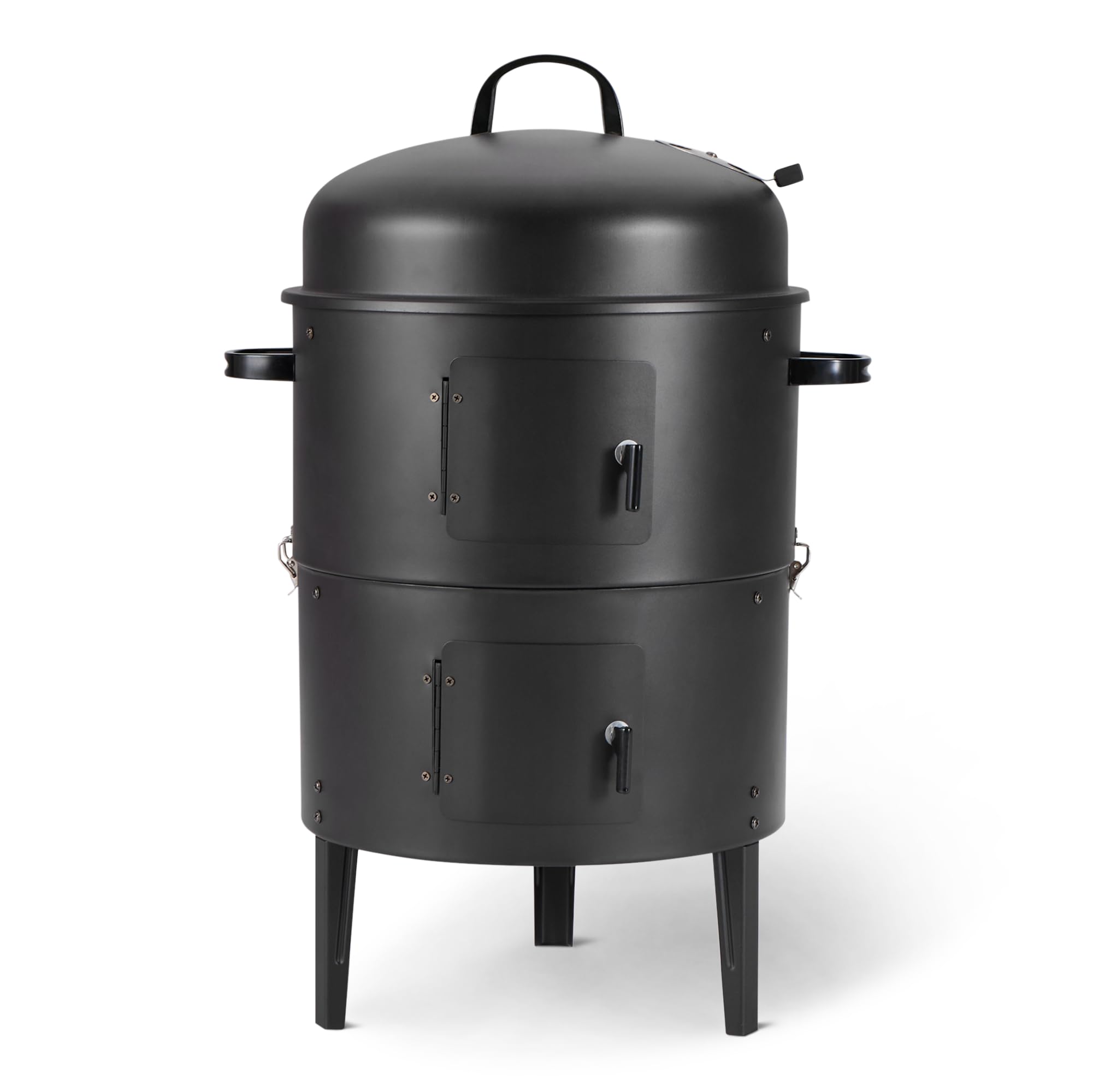 Amazon Basics 16-inch vertical charcoal smoker front view for backyard grilling
