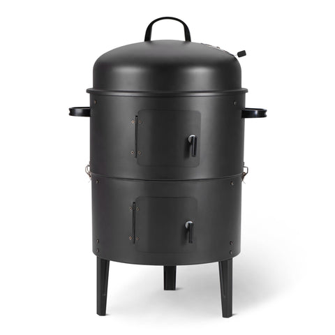 Amazon Basics 16-inch vertical charcoal smoker front view for backyard grilling