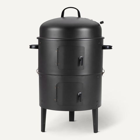 Amazon Basics 16-inch vertical smoker outdoor setup ready for backyard gatherings