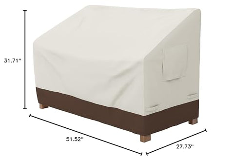 Amazon Basics 2 Seater Outdoor Couch Cover beige color blends with outdoor furniture.
