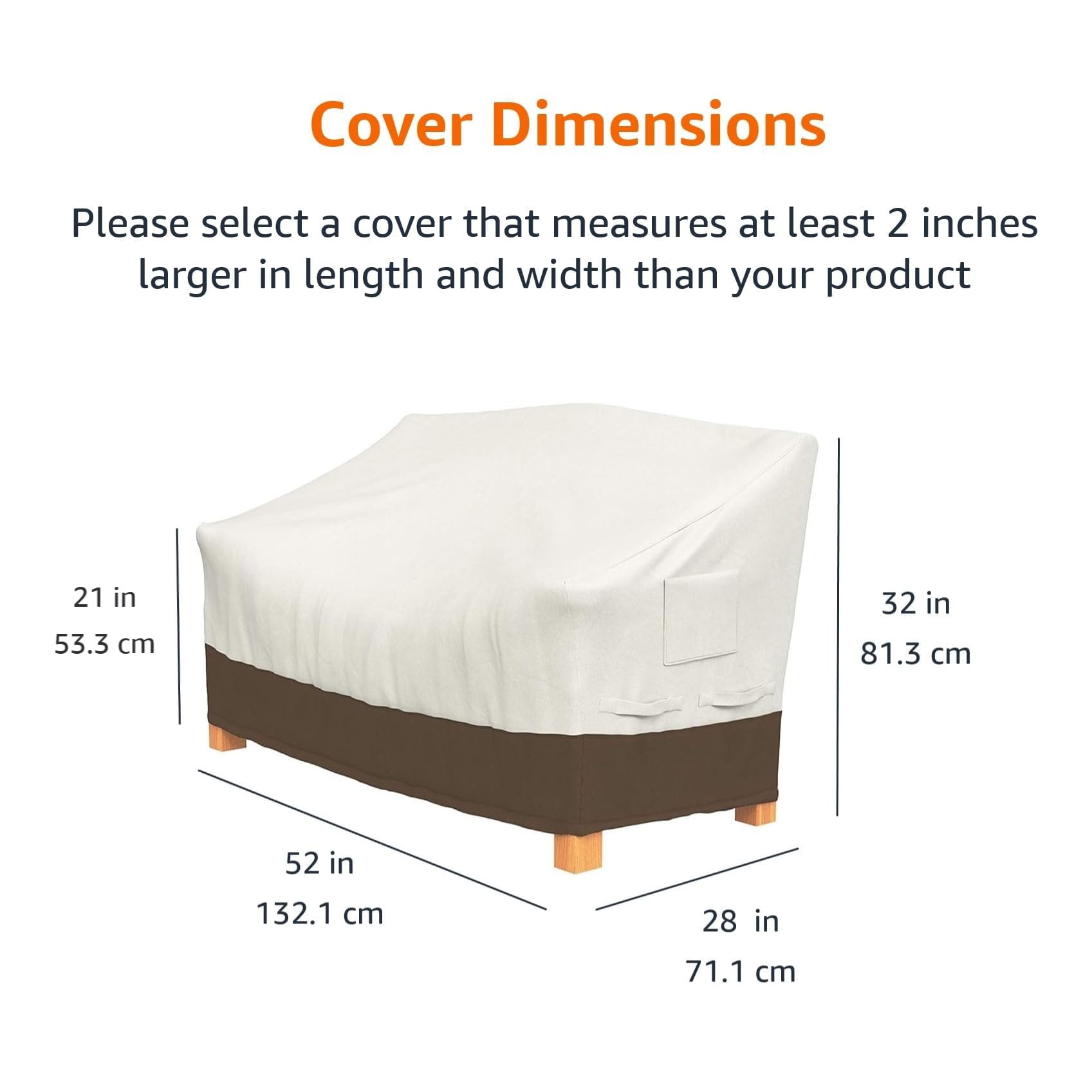 Amazon Basics 2 Seater Outdoor Couch Cover side view showing durable outdoor fabric.