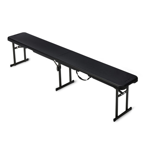 Amazon Basics 6ft folding bench open for indoor and outdoor dining use.