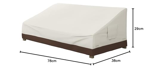 Amazon Basics beige-tan outdoor sofa cover blends with patio decor