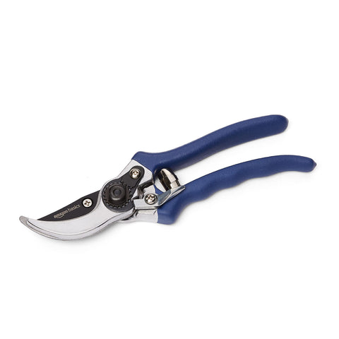 Amazon Basics pruning shears steel blade highlights durable construction.