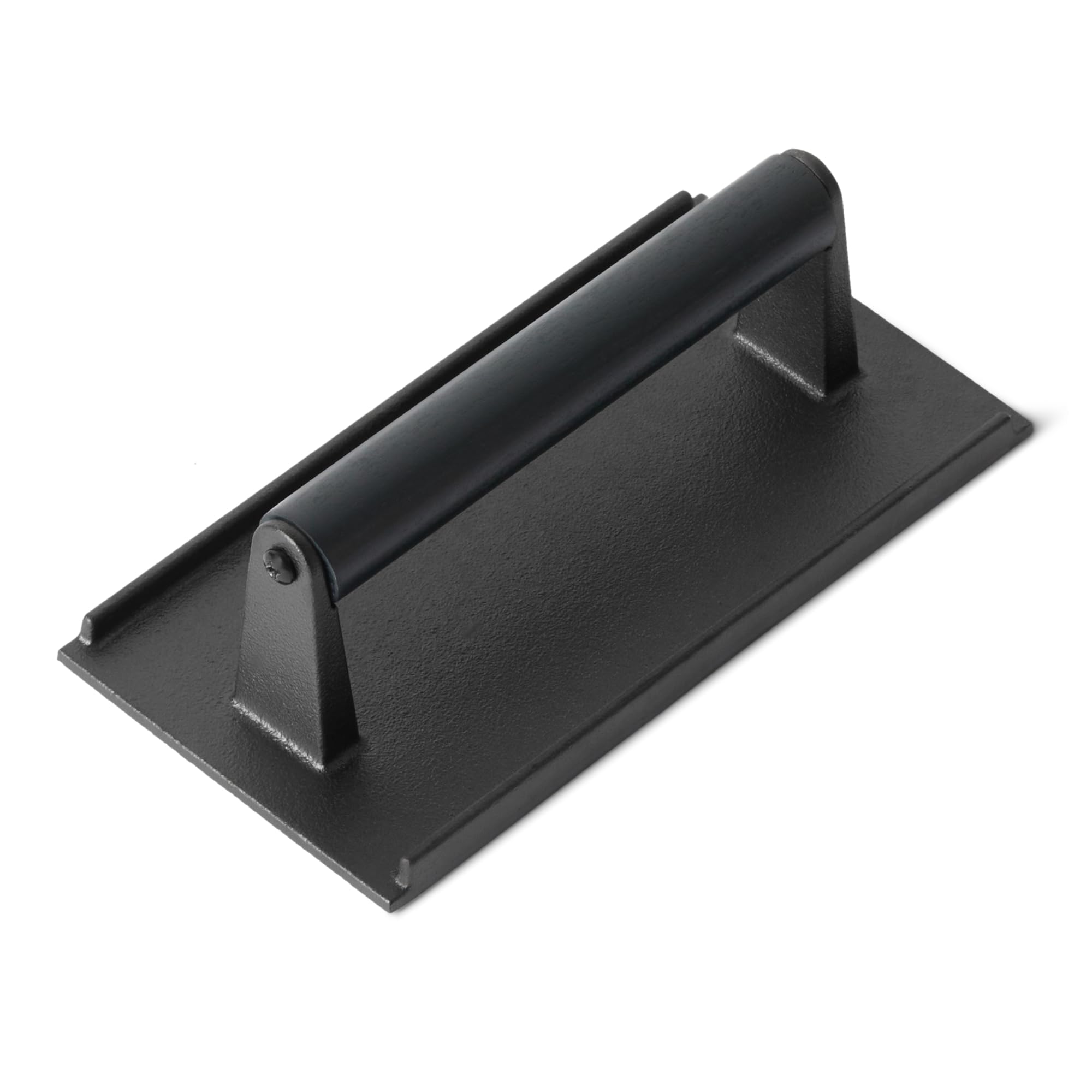 Amazon Basics cast iron burger press, rectangle shape, for uniformly shaped patties.