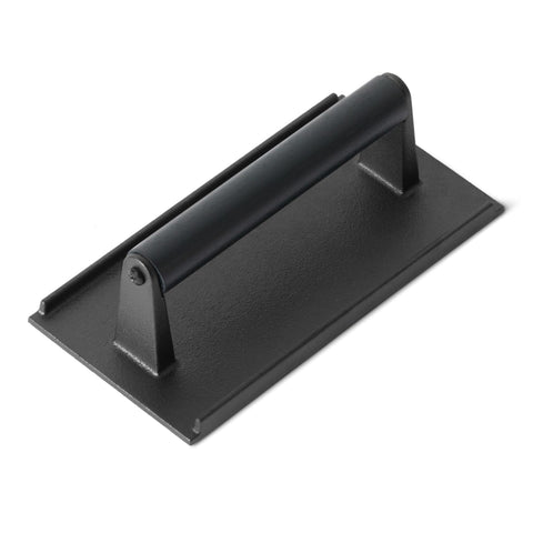 Amazon Basics cast iron burger press, rectangle shape, for uniformly shaped patties.