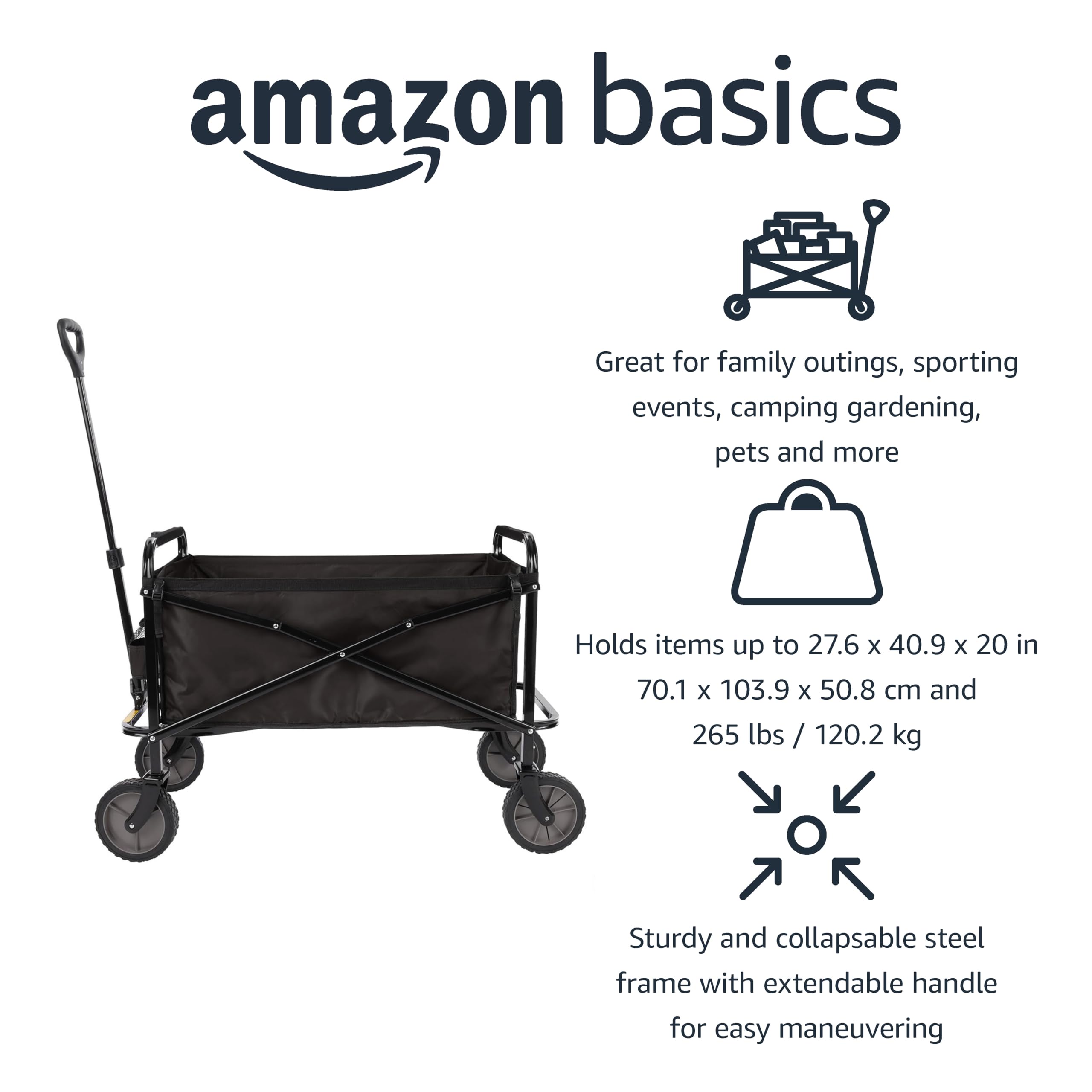 Amazon Basics collapsible wagon side view showing ample loading space