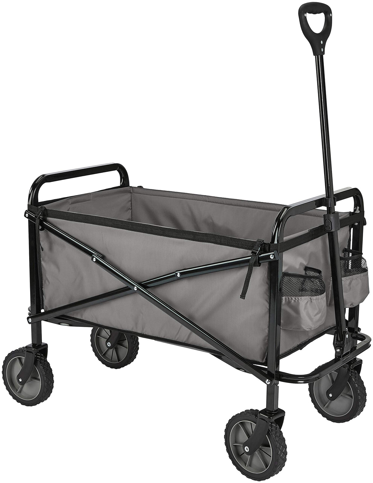 Amazon Basics collapsible wagon full assembly shown for easy outdoor transport.