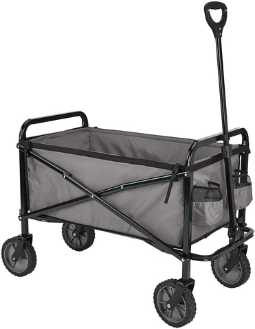 Amazon Basics collapsible wagon full assembly shown for easy outdoor transport.