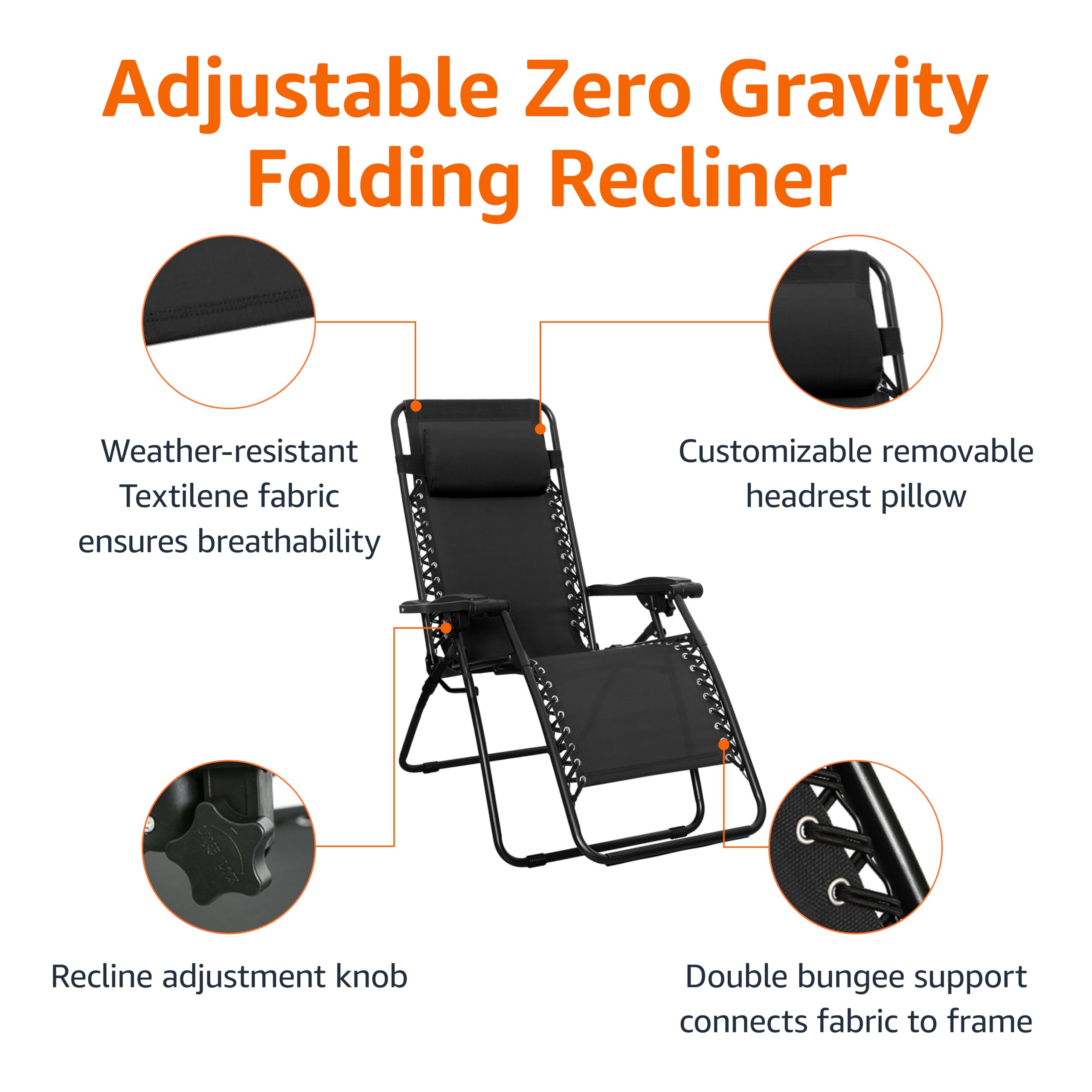 Amazon Basics powder-coated steel frame with double-bungee support for secure durability.