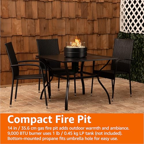 Amazon Basics tabletop fire pit creates warm ambiance for outdoor meals and gatherings