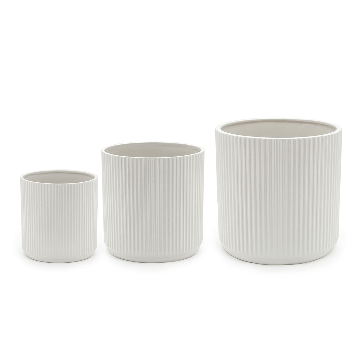 Amazon Basics 6-inch fluted ceramic planter close-up in white, modern design.