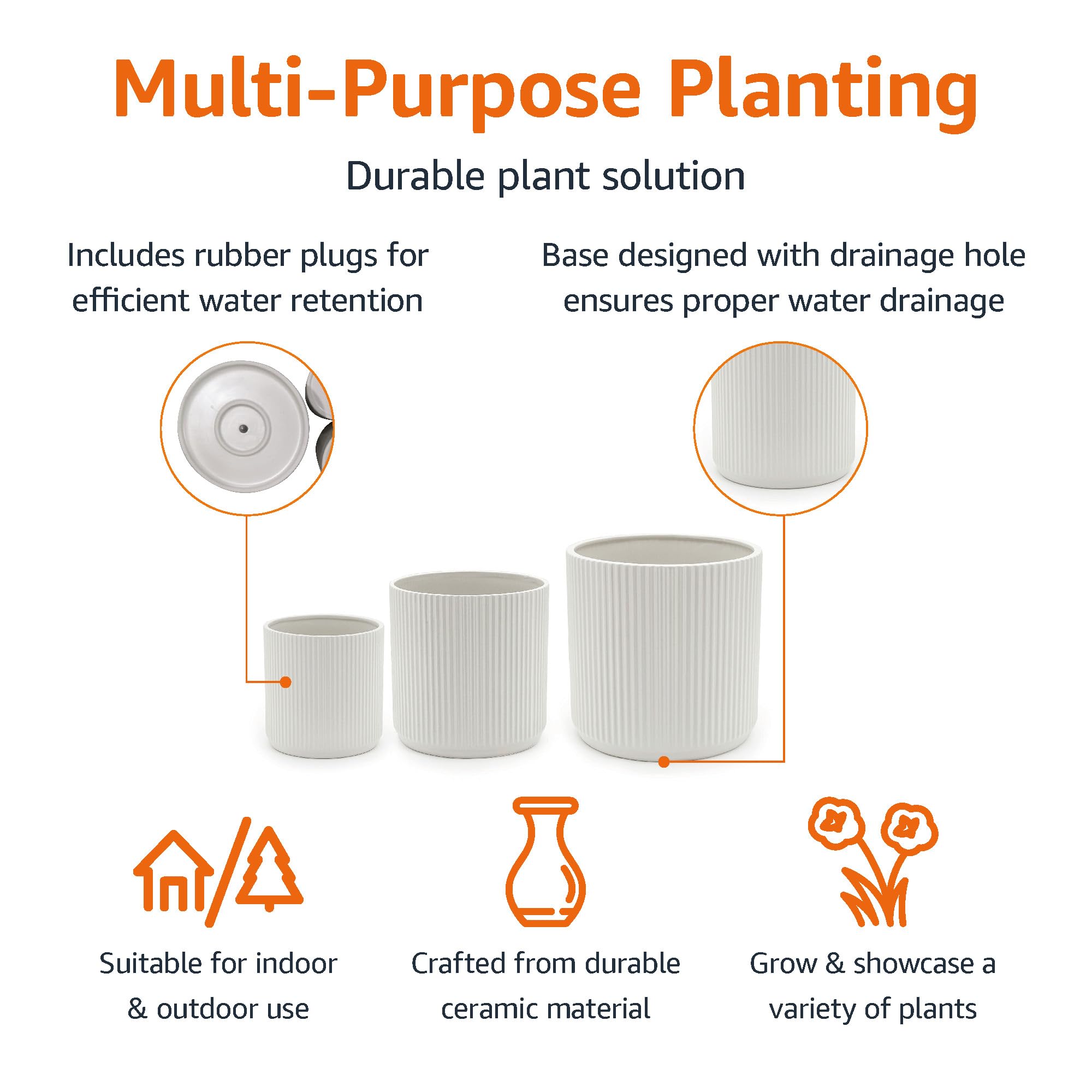 Amazon Basics 8-inch fluted ceramic planter with plant setup for indoor use.