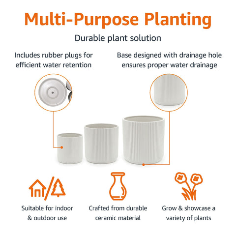Amazon Basics 8-inch fluted ceramic planter with plant setup for indoor use.