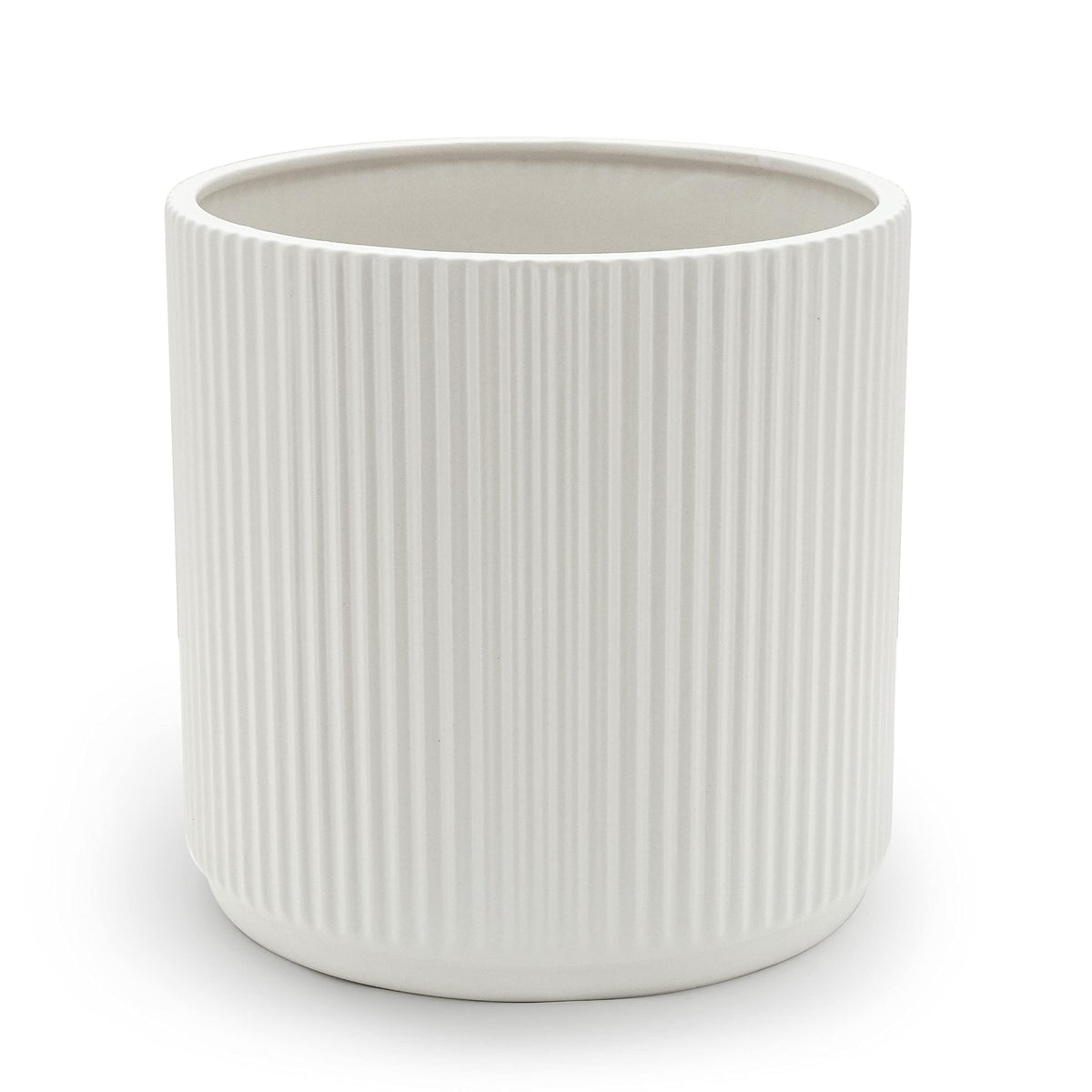Amazon Basics fluted ceramic round planter with drain hole for versatile indoor and outdoor use.