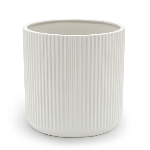 Amazon Basics fluted ceramic round planter with drainage hole, 8-inch white, ideal for indoor plants