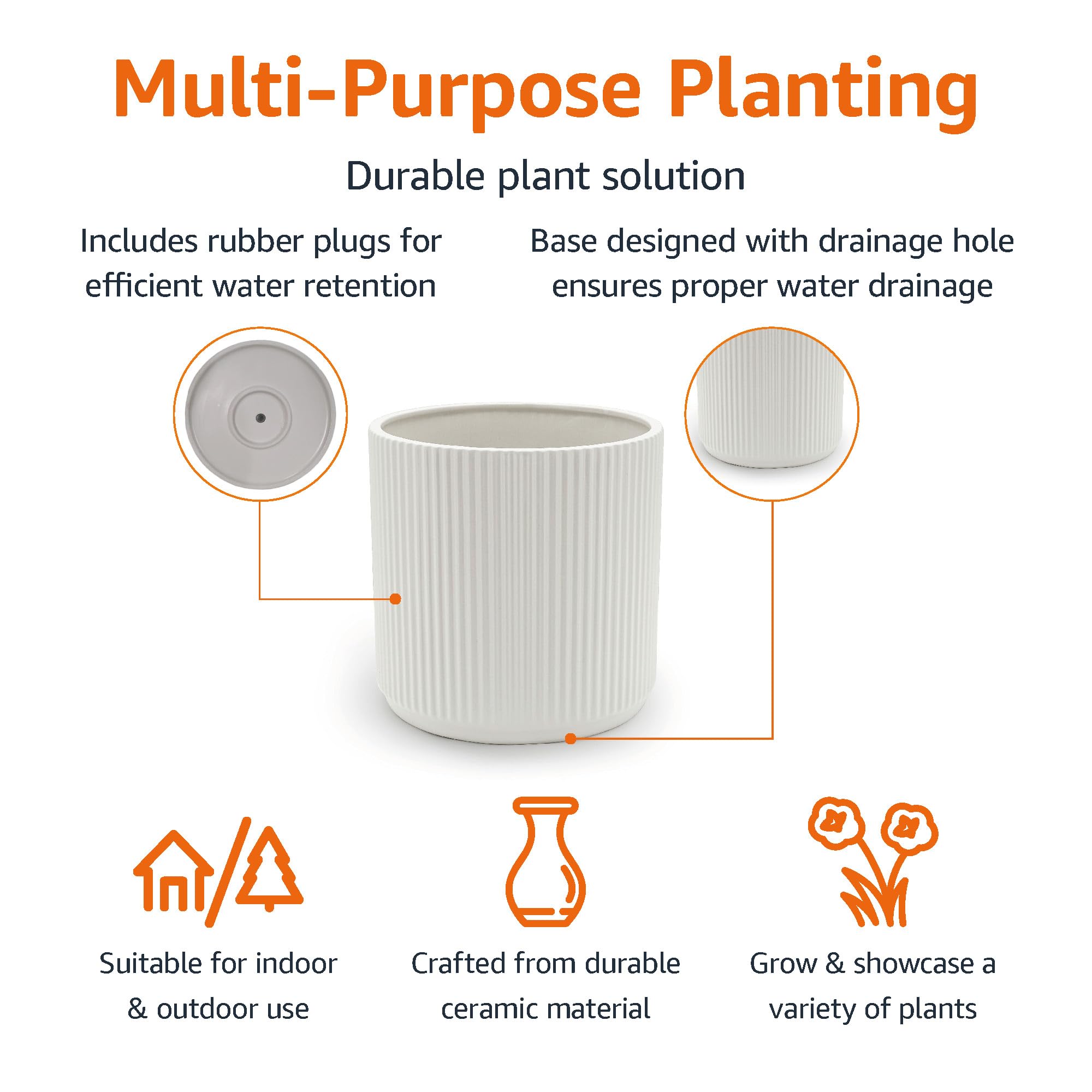 Amazon Basics white fluted planter on windowsill for herbs and small greens