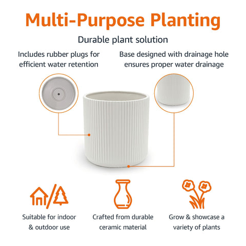 Amazon Basics white fluted planter on windowsill for herbs and small greens