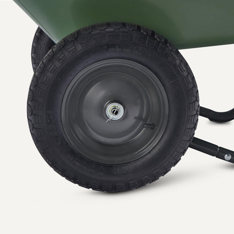 Amazon Basics garden wheelbarrow heavy-duty frame supports rocks and mulch.