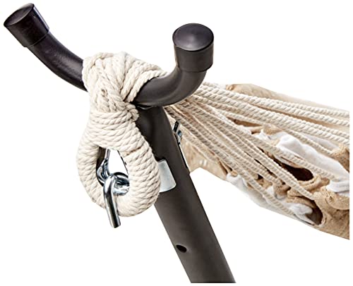 Amazon Basics hammock with adjustable-height hooks for customizable tension.