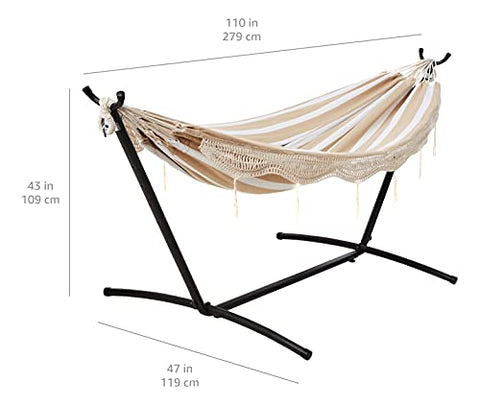 Amazon Basics hammock dimensions 110 by 47 inches for comfortable two-person use.