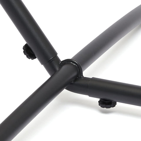 Amazon Basics hammock stand steel-tube construction for durability.