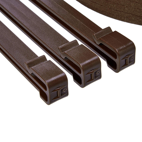 Amazon Basics brown stakes anchor edging for seasonal stability.