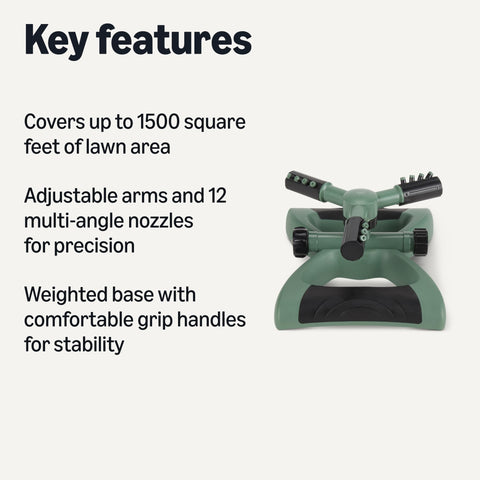 Amazon Basics lawn sprinkler adjustable arms-angles demonstrates customizable spray directions.