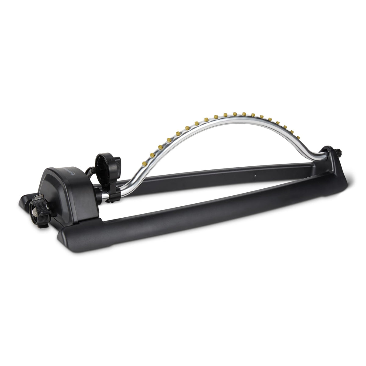 Amazon Basics oscillating sprinkler demonstrates wide coverage for lawns up to 3600 sq ft