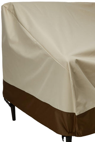 Amazon Basics outdoor furniture cover demonstrates waterproof performance with laminated PVC undercoating.