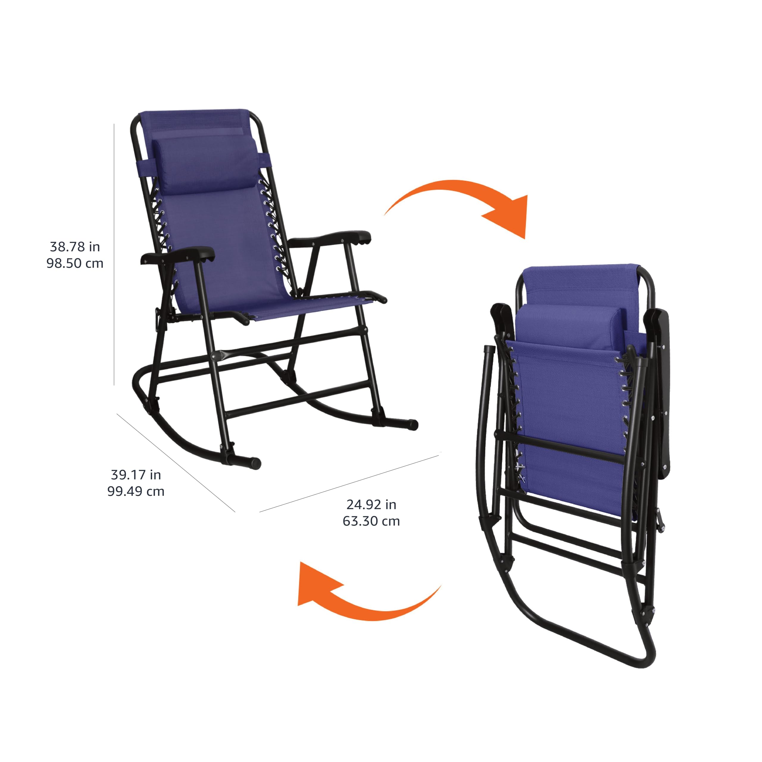 Amazon Basics blue rocking chair ideal for porch or patio lounging.