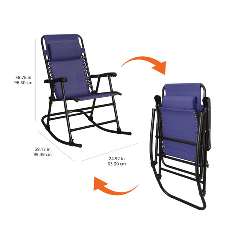 Amazon Basics blue rocking chair ideal for porch or patio lounging.